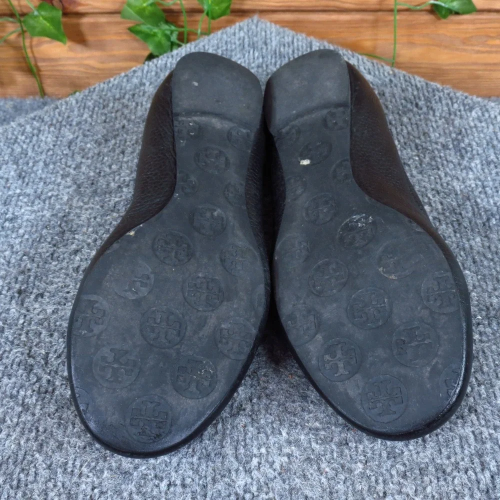 Tory Burch Tumbled Reva Travel Women Ballet Flat Size 6.5 Commuter Black Leather